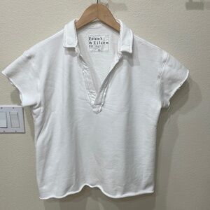 Frank & Eileen White Raw Edge Short Sleeve Polo Shirt—GREAT!! Excl. Condition—M